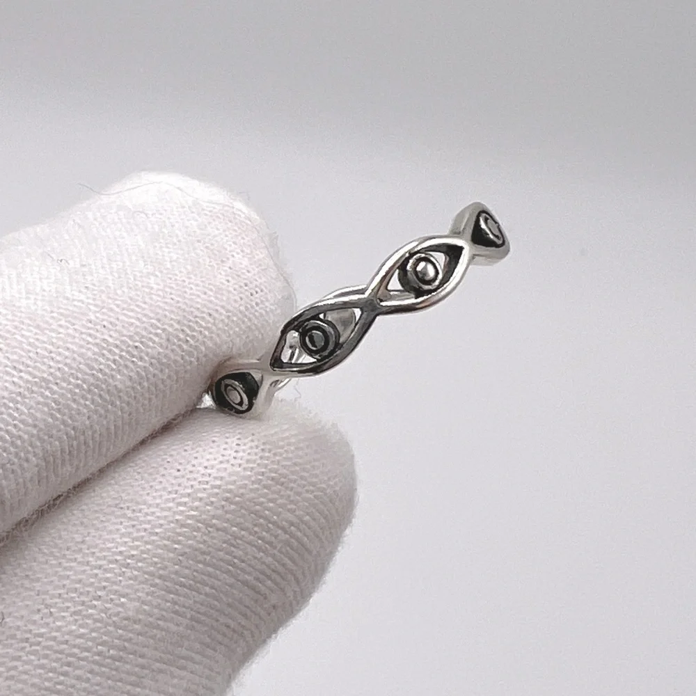 .925 Sterling Silver Evil Eye Band Ring
